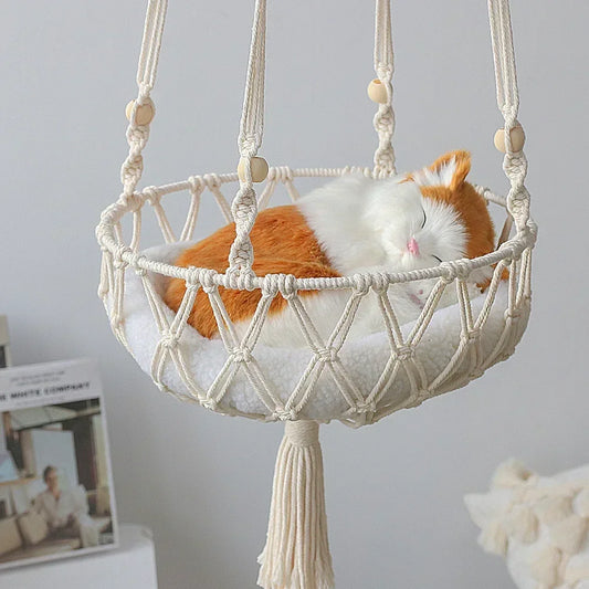 Handcrafted White Rope Cat Hammock 😻