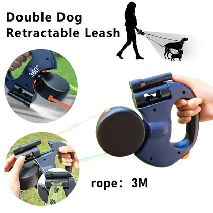 Retractable Dual Doggie Leash with LED Light 🐾